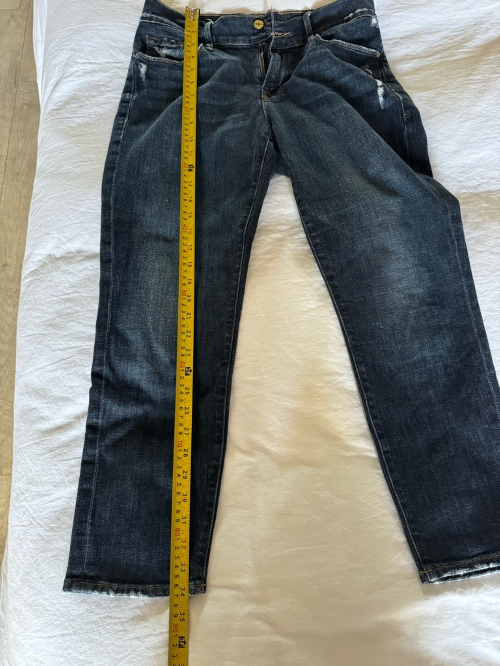 FRAME Le Garçon Crop Dark Wash Distressed Straight Jeans - Picture 5 of 5
